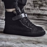 香港代购2016新款sneakers男鞋 GZ高帮鞋 哑色蛇皮纹铁片休闲鞋