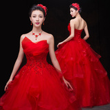 婚纱礼服2016新款红色新娘结婚抹胸蕾丝齐地简约韩版蓬蓬裙春夏季