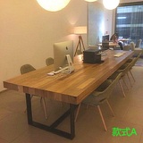 复古铁艺实木餐桌椅组合松木书桌会议办公桌写字台式简易电脑桌子