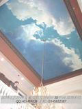 天顶墙面壁画 吊顶墙画 定制diy墙体彩绘 画师手绘蓝天白云油画