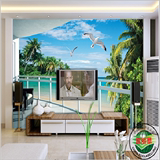 3D阳台海景地中海风格大型壁画海景 客厅卧室风景电视背景墙壁纸