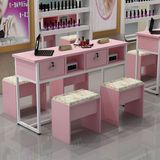 简约美甲韩式家具钢木美甲桌粉色单人白色美甲桌双人包邮修甲台桌