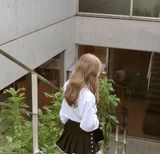 韩版时尚休闲套装秋季女装娃娃领长袖衬衫上衣 短裙两件套潮学生
