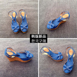 2016新款韩版包头防水台学生鞋蝴蝶结松糕厚底高跟坡跟凉鞋子女夏