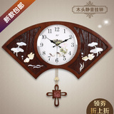 TQJ新中式实木客厅壁挂钟创意贝壳石英钟表韩式时钟卧室静音挂表