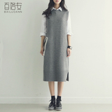 百洛安2016春季女装新品韩版中长款针织衫无袖背心套头背心连衣裙