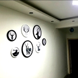 麋鹿创意北欧简约黑白画客厅装饰画玄关圆形餐厅壁挂画墙画有框画