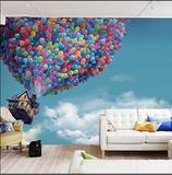 大型壁画天空热气球背景墙纸儿童卧室背景壁画客厅3D无缝布墙布