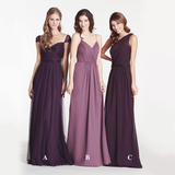 2015新款伴娘礼服长款紫色秋冬季姐妹裙主持人女宴会年会晚装礼服