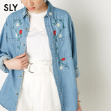 SLY 夏季新品 日系复古休闲长袖牛仔衬衫女 0309SB10-0010