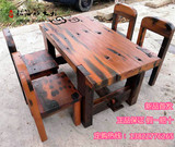 老船木餐桌茶桌 中式实木家具长方形客厅餐台饭桌船木餐桌椅组合