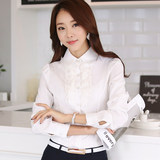 2016韩式白领商务女士衬衫春秋装长袖白恤衫职场女衬衣潮开衫花边