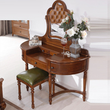 美式乡村实木梳妆台桌组合小户型简欧式橡木卧室复古做旧 梳妆台