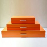 美式/欧式/法式简约桔橙色木质首饰盒饰品盒样板房收纳软装饰品
