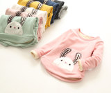 外贸童装 女童加绒卫衣 儿童宝宝兔子超细绒加厚打底衫 2015冬装
