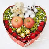 深圳鲜花同城速递平安夜平安果圣诞节苹果11朵红玫瑰巧克力礼盒