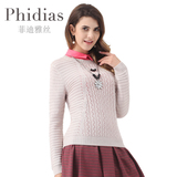 菲迪雅丝品牌女装春季新款螺纹袖套头针织保暖镂空羊毛打底衫