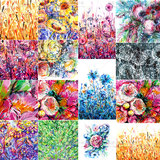 多彩水彩风印象派抽象油画花朵花卉图案插画 EPS矢量设计素材 15P