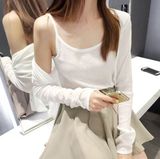 韩国代购韩版纯色打底吊带背心针织衫开衫短外套上衣两件套装女装