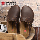 wenger威戈勃肯鞋软木拖鞋一字型男士包头夏季新款防滑真皮沙滩鞋