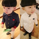 春夏新款2016韩版儿童5男童纯棉6长袖白色黑色衬衫潮4包邮1-7岁
