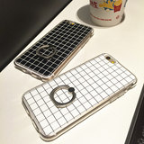 原创韩国iphone6s/6plus手机壳文艺黑白格子支架指环简约软壳潮5s
