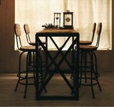 铁艺吧台桌椅成套休闲旋转桌椅升降咖啡厅酒吧实木仿古桌椅套件