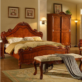 美式床 双人实木床雕刻床橡木床1.5/1.8米 欧式床婚庆双人床