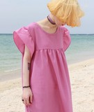 韩国正品代购16夏 复古vintage粉嫩可爱纯色连衣裙中长裙