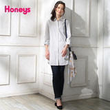 Honeys商场同款2016春棉质及膝圆摆可挽袖衬衫连衣裙637-51-7795