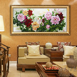 牡丹花油画客厅沙发背景壁画 花开富贵牡丹花工笔油画