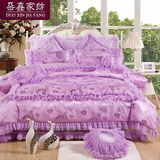 韩式婚庆蕾丝公主四件套大红色结婚床裙床盖床罩六多件套床上用品