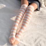 日系加厚毛绒过膝袜珊瑚绒袜子加长睡眠保暖袜冬季女袜长筒月子袜