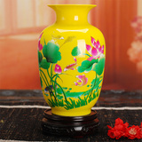 281景德镇陶瓷 中国红花瓶荷花描金 结婚礼品 客厅家居工艺品摆件