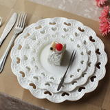 景德镇6寸8寸10寸餐具盘子创意欧式纯白浮雕骨瓷西餐盘碟点心盘子