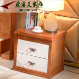地中海床头柜橡木床边柜简易带抽屉柜白色中式实木卧室床头储物柜