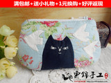 任意3件包邮纯手缝拼布刺绣猫咪收纳化妆包手拿包定制成品材料包