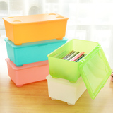 韩国家居 塑料磨砂有盖收纳盒可叠加糖果色物品整理盒桌面收纳盒