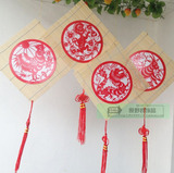 幼儿园吊饰中国风传统12生肖剪纸窗花竹子挂饰 喜庆装饰品 脸谱