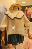 韩国东大门代购混纺毛绒绒海军风学生领翻领娃娃领毛衣上衣粉白灰