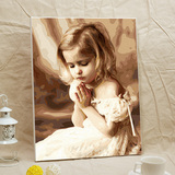 自油自画diy数字油画 正品 卧室风景情侣人物手绘画 祈祷的小女孩