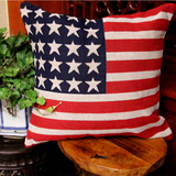 外贸宜家创意美式乡村复古美国国旗星条旗棉麻抱枕靠垫靠枕套靠枕