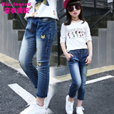 女童春秋季牛仔裤韩版新款牛仔布长裤裙裤B类小童裤子女孩衣服。