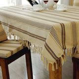 馨相伴美式乡村桌布棉麻布艺复古餐桌椅垫套装条纹长方形茶几台布