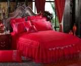 全棉床裙 绗缝夹棉床裙加厚床罩床盖婚庆大红色结婚床上用品床单