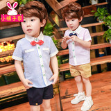2016夏季新品宝宝短袖衬衫套装 男童时尚韩版两件套小孩纯棉衣服