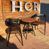 实木复古咖啡厅奶茶店餐椅阳台桌椅组合装休闲酒吧户外铁艺小圆桌