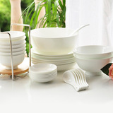 骨瓷餐具套装中式简约碗盘碟子家用陶瓷整套纯白色28头餐具景德镇