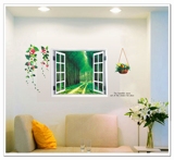 3D创意假窗户墙贴浪漫欧式卧室客厅背景装饰可移除田园风景贴画