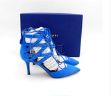 美国正品直销代购 Aquazzura 电光蓝麂皮75mm高跟绑带凉鞋